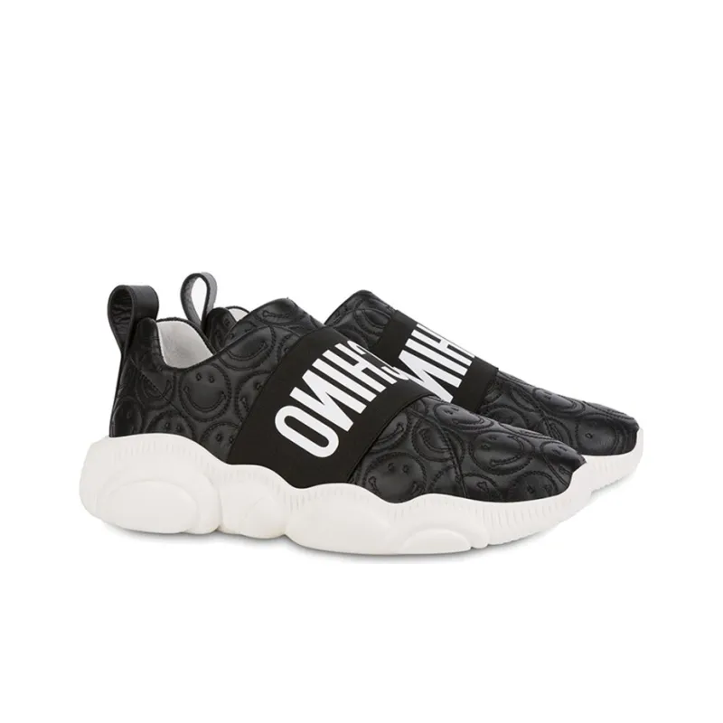 MOSCHINO Low Top Sports Casual Shoes Women's Black White-2
