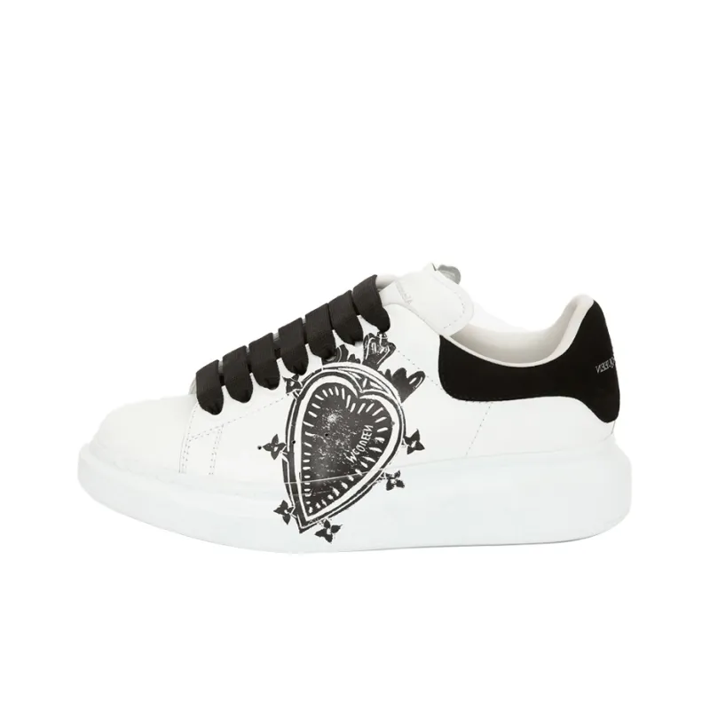Alexander McQueen Leather Heart Logo Lace Up Oversized Sneakers 'White Black' Women's-0