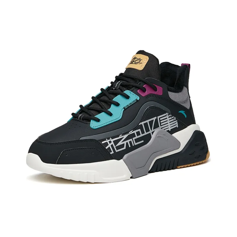 Anta Warm Lightweight Wear-Resistant Slip-Resistant Low-Top Casual Shoes Men's Black Gray Blue-1