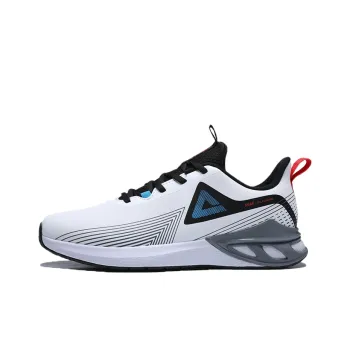 PEAK Leather Style Cushioned Wear Resistant Breathable Slip Resistant Low Top Running Shoes Men's White Black