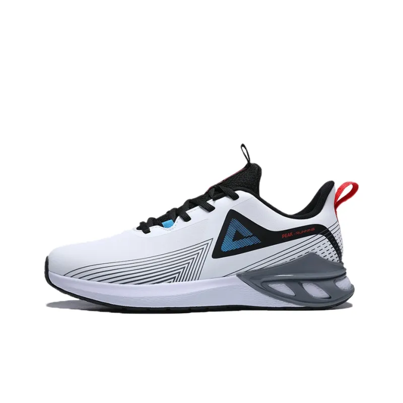 PEAK Leather Style Cushioned Wear Resistant Breathable Slip Resistant Low Top Running Shoes Men's White Black-0