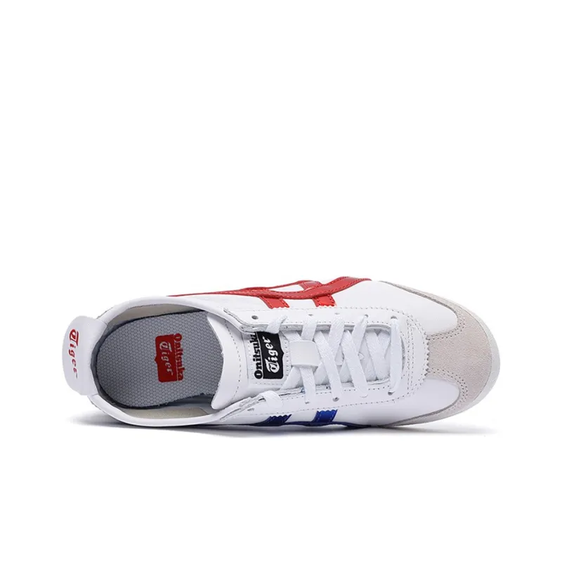 Onitsuka Tiger MEXICO 66 Wear Resistant Low Top Running Shoes Unisex White Red Blue-3