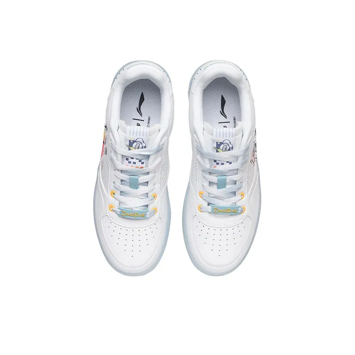 Disney x LiNing Anti Slip Wear Resistant Low Top Skateboard Shoes Women's Milk White Blue-3