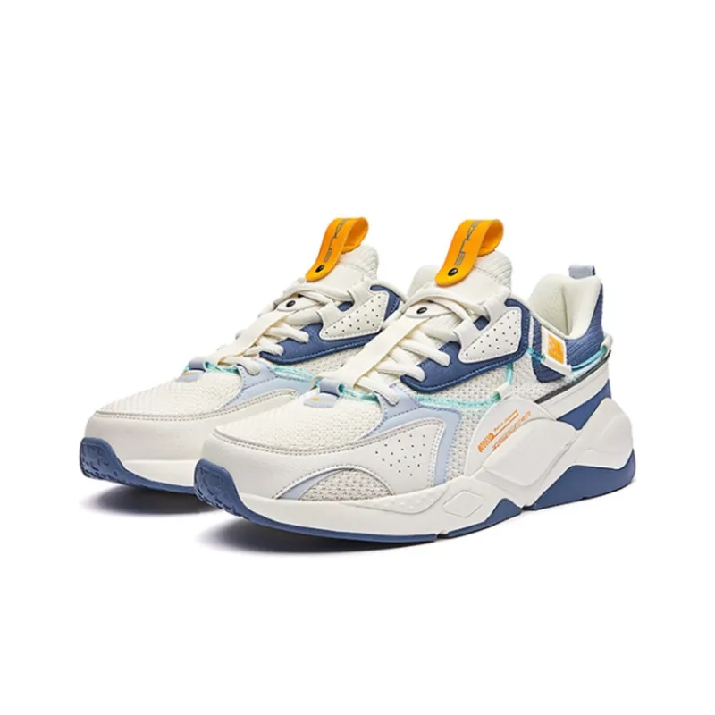 Erke Egret Breathable Low Top Running Shoes Men's White Blue-1