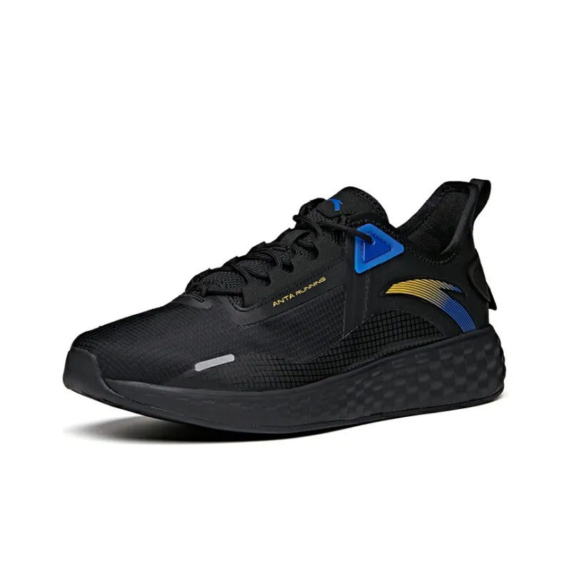 Anta Cushioned Slip-Resistant Abrasion-Resistant Breathable Low-Top Running Shoes Men's Black Blue Diamond Pattern-1