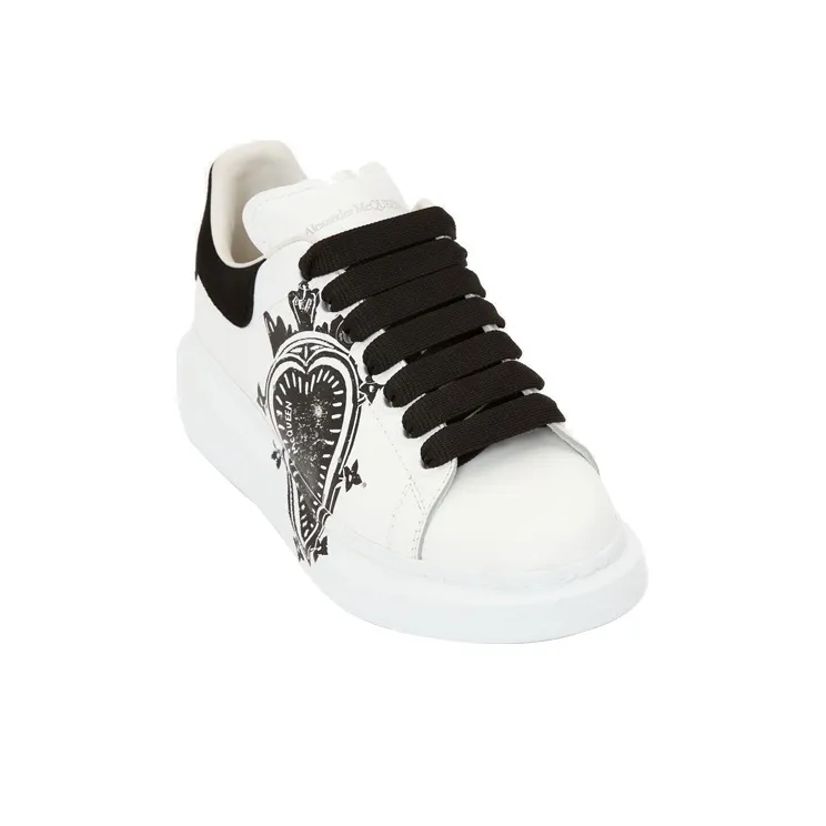 Alexander McQueen Leather Heart Logo Lace Up Oversized Sneakers 'White Black' Women's-2