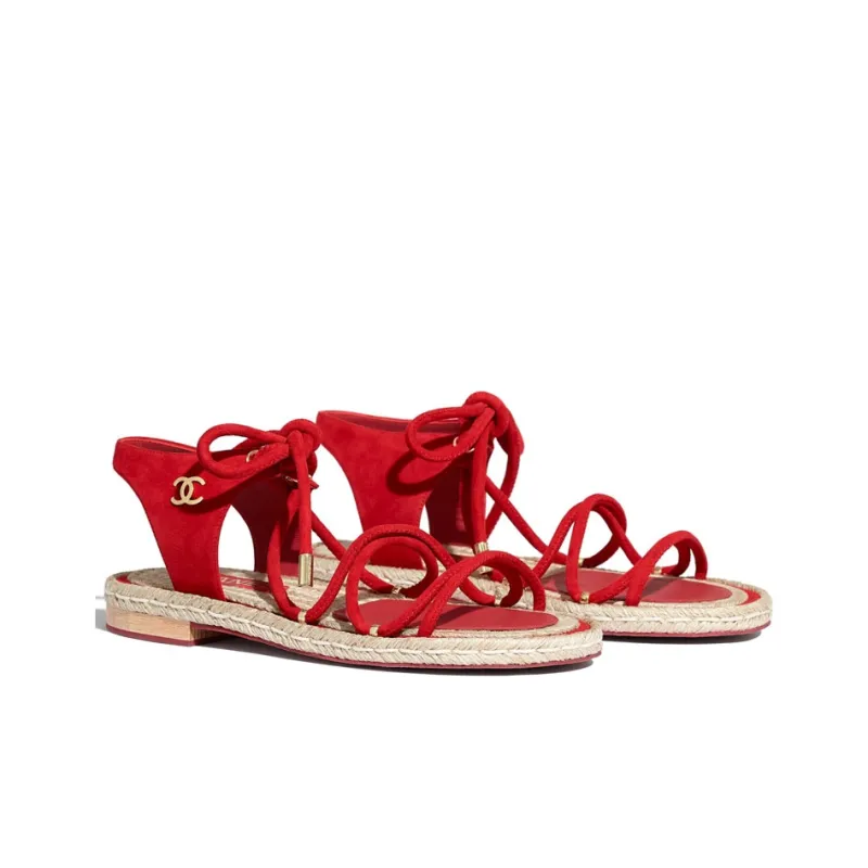 CHANEL Suede Strap Sandals Women's Red-1