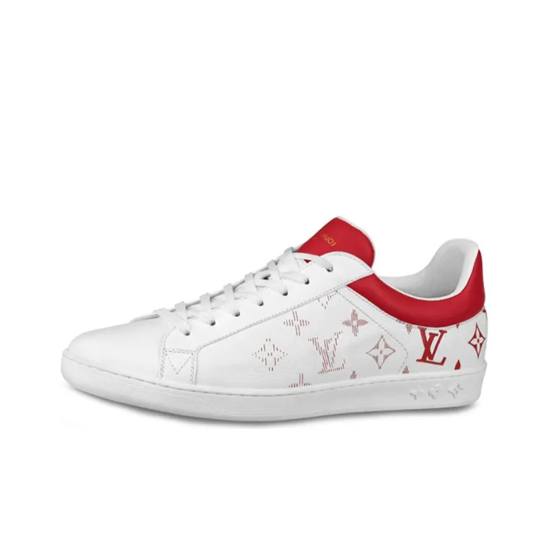LOUIS VUITTON Luxembourg Monogram Low Top Stylish Skateboarding Shoes Men's White Red-0