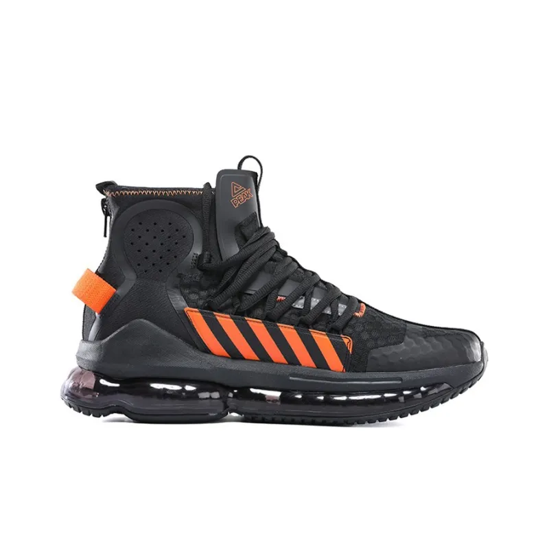 PEAK Air Cushion Cushioning Cushioning Anti Slip Wear Resistant Breathability High Top Running Shoes Men's Black Orange-1