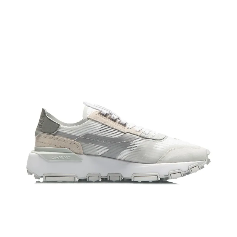 LiNing Reflective Cushioning Rebound Low Top Running Shoes Men's White Gray-1