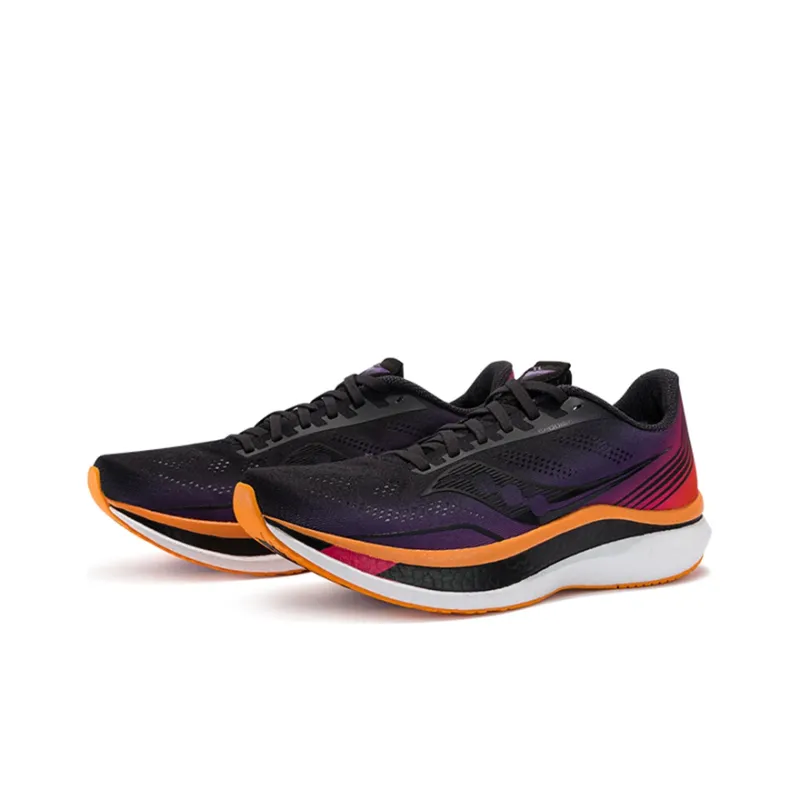 Saucony Cushioning Anti Slip Wear Resistant Breathability Low Top Carbon Plate Running Shoes Men's Black Yellow Red-2