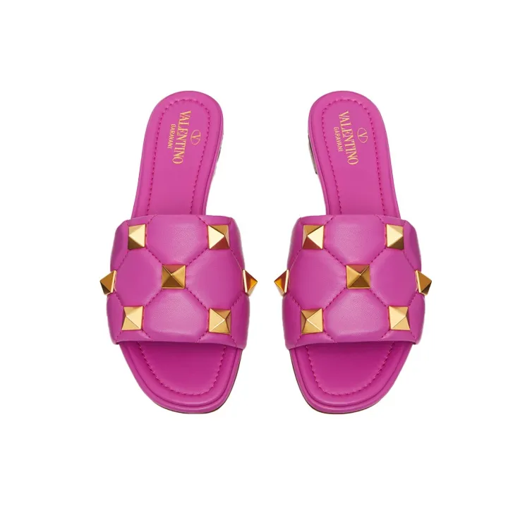 Valentino Roman Stud Flat Sandals Radiant Orchid Women's-3