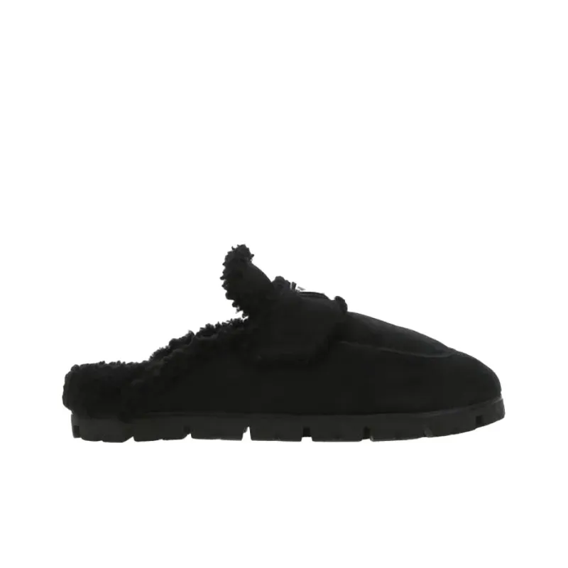 PRADA Triangle-logo Shearling Slippers-1
