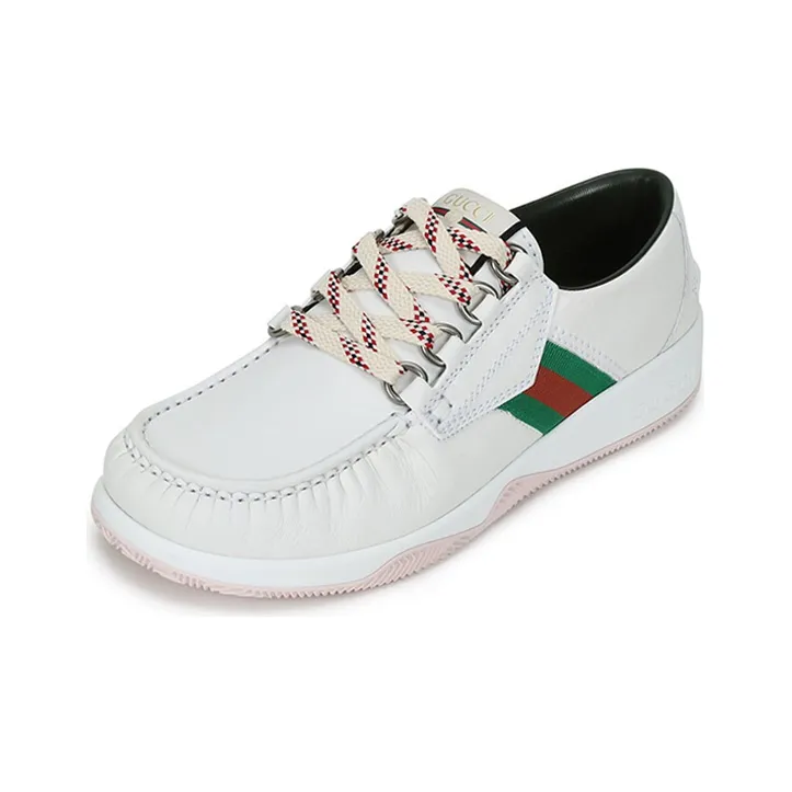 GUCCI Leather Web Lace Up Low 'White'-1