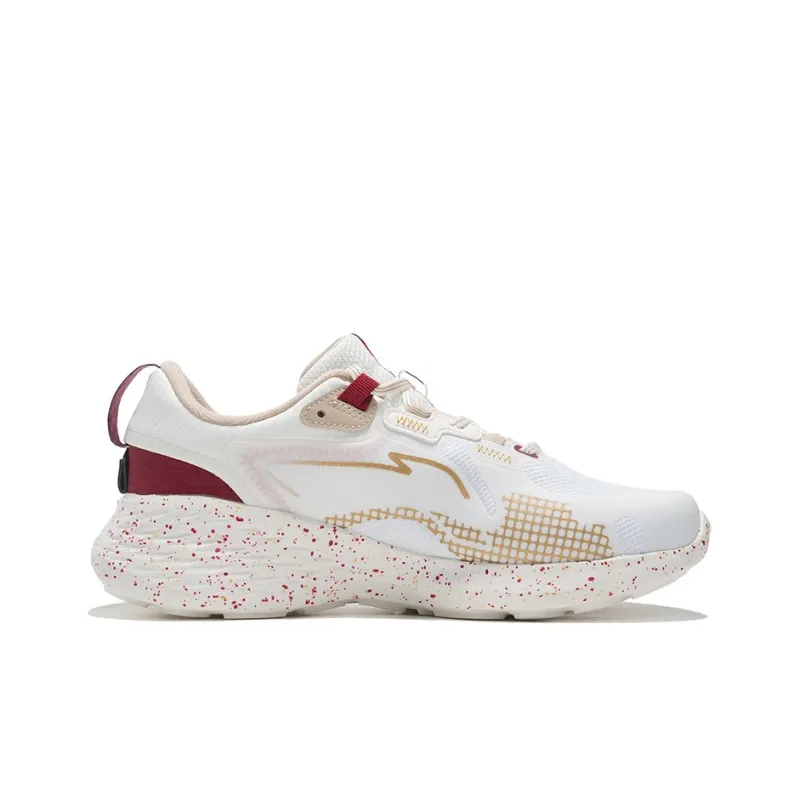 LiNing Soft Element Cushioning Anti Slip And Wear Resistant Low Top Sports Casual Shoes White Gold Red-1