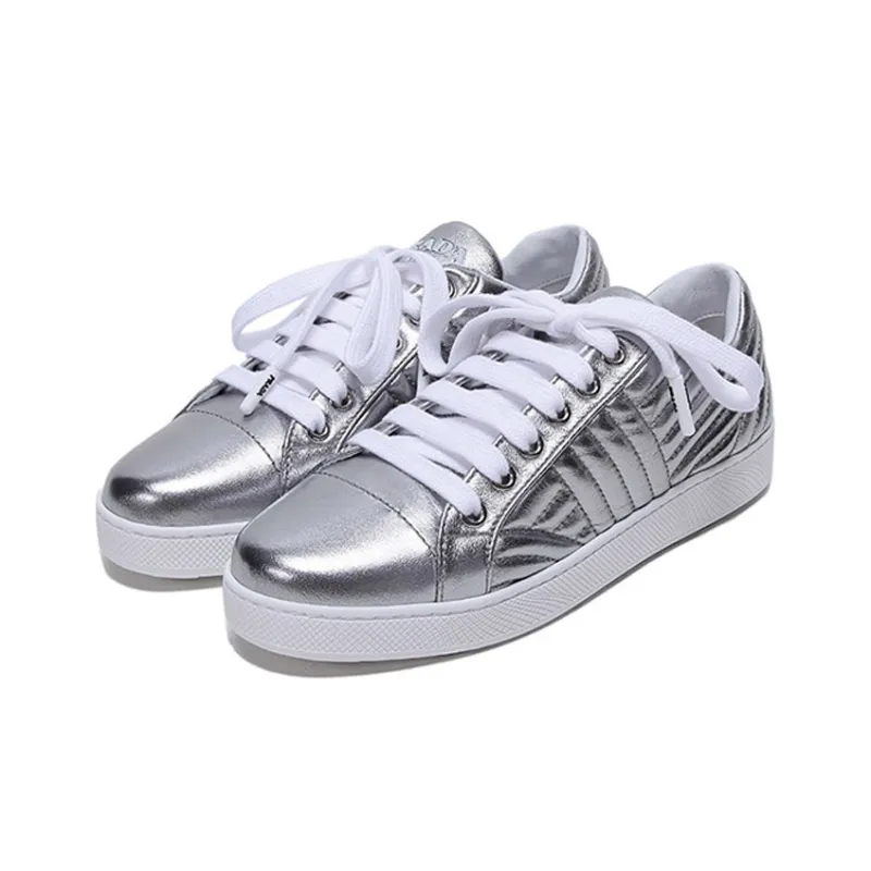 PRADA Leather Sneakers 'Silver' Women's-2