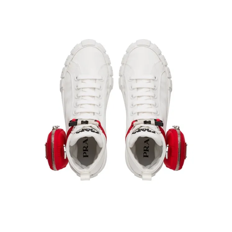 PRADA Wheel Re Nylon High Top Stylish Skateboarding Shoes Women's White Red-4