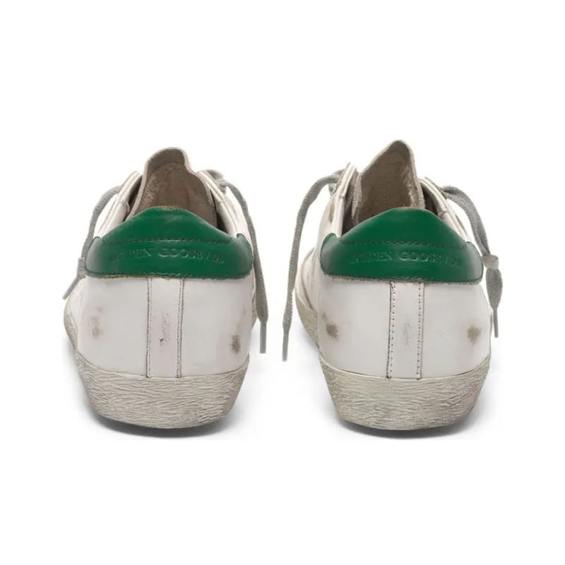 Golden Goose Super Star Low Top Casual Shoes Women's White Green Tail Distressed Style-3