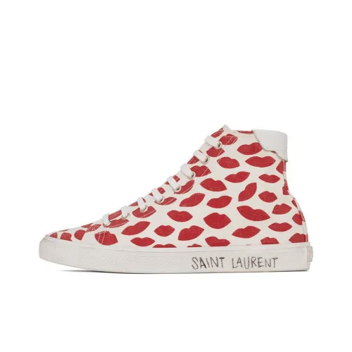 SAINT LAURENT Malibu Canvas Shoes Women's High-Top White/Red