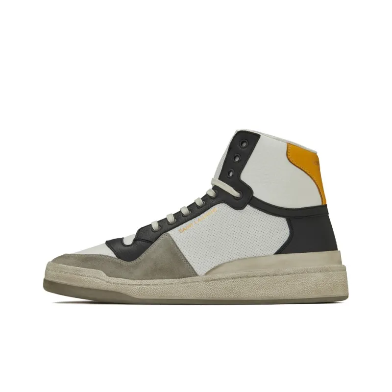 SAINT LAURENT SL 24 Mid Distressed Optic White Black Yellow-0