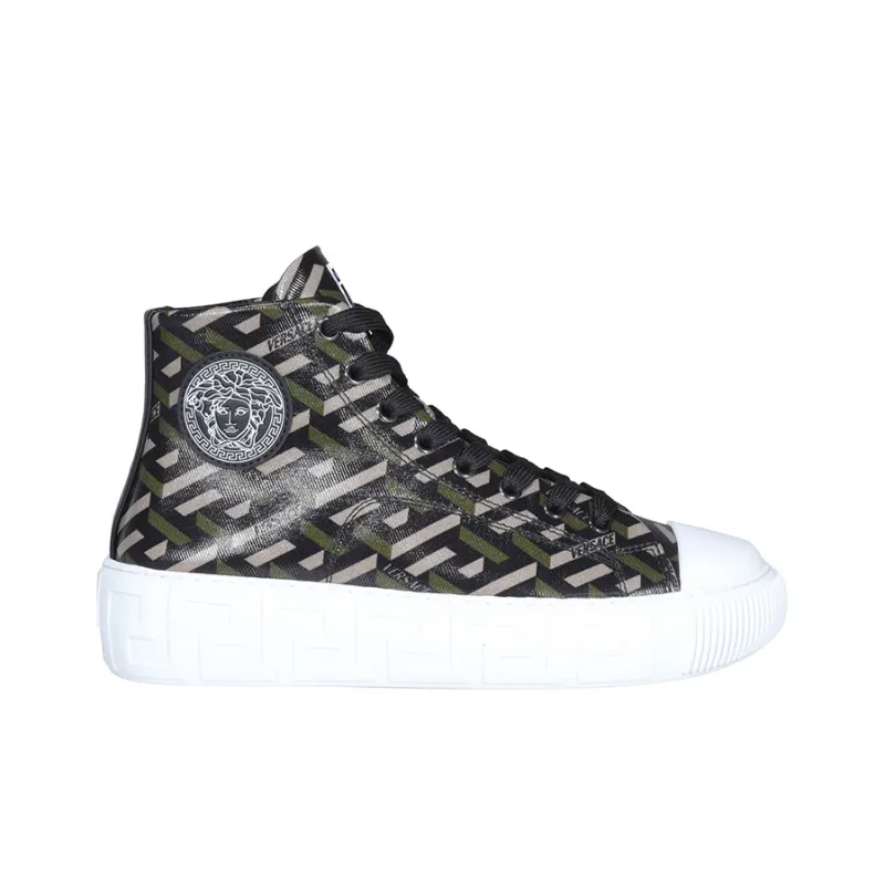 VERSACE La Greca High Top High Top Stylish Skateboarding Shoes Women's Black Green-1