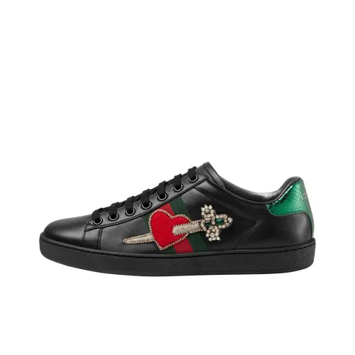 GUCCI ACE Skateboard Shoes Women's Low-Top Black/Red/Green