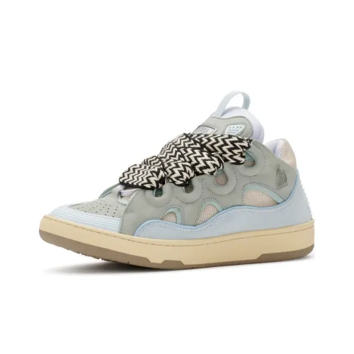 Lanvin Leather Curb Sneakers Blue Wmns