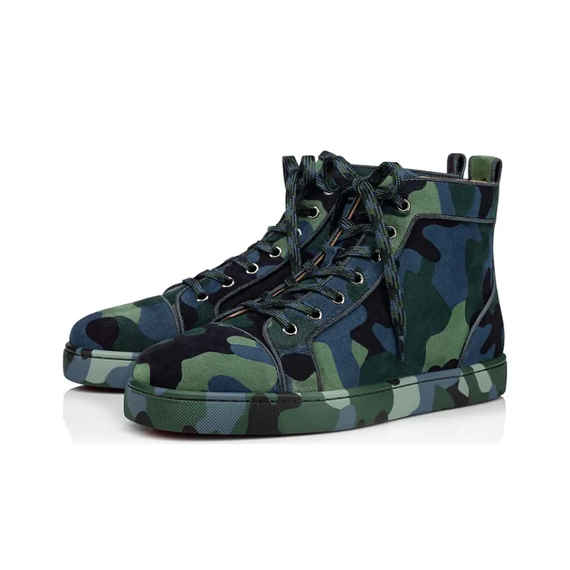 CL LUBOTING Louboutin Louis Orlato Stylish Skateboarding Shoes Men's Green Camouflage-1