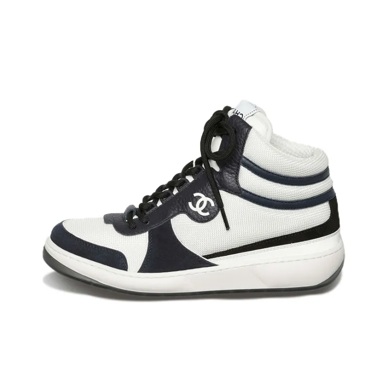 CHANEL High Top Casual Shoes Women's White Blue-0