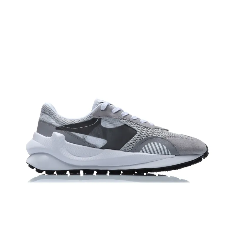LiNing Cushioned Anti Slip Wear Resistant Breathable Lightweight Low Top Casual Running Shoes Men's Gray White Black-1
