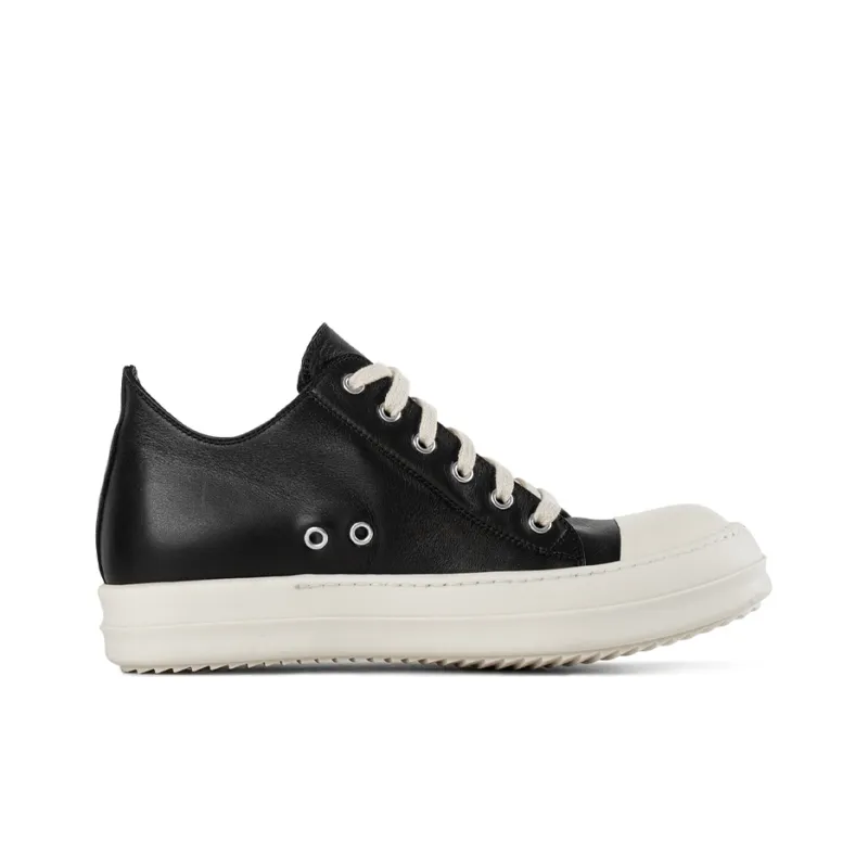 RICK OWENS/RO Leather Low Sneakers Low Top Stylish Skateboarding Shoes Men's Black-1