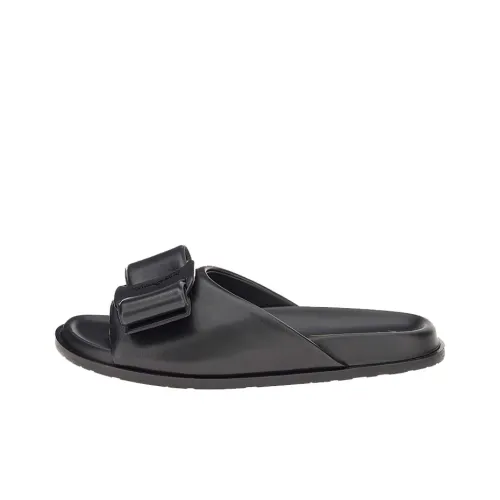 FERRAGAMO Viva Genuine Leather Sole Slip Resistant Slide Slippers Women's Black