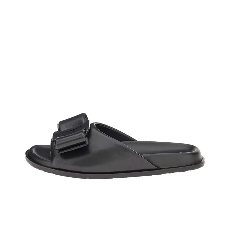 FERRAGAMO Viva Genuine Leather Sole Slip Resistant Slide Slippers Women's Black-0
