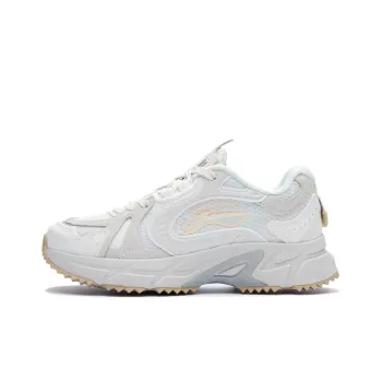 LiNing Pick Up The Light Pick Up Light Cushioning Anti Slip And Wear Resistant Low Top Running Shoes Women's Mist White
