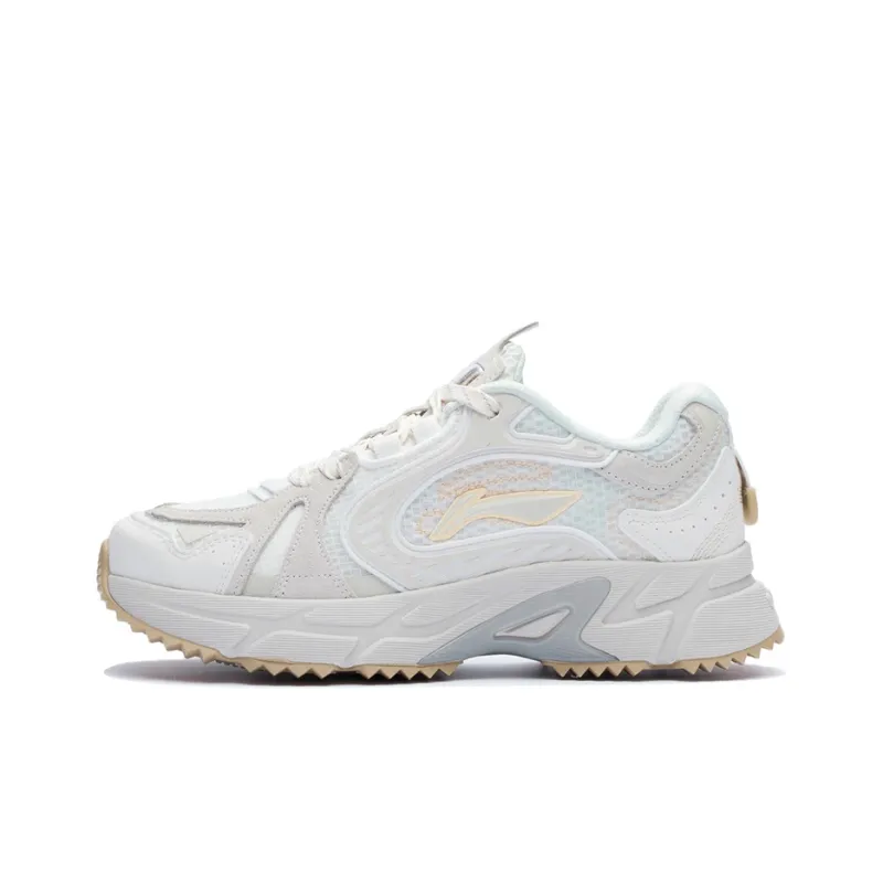 LiNing Pick Up The Light Pick Up Light Cushioning Anti Slip And Wear Resistant Low Top Running Shoes Women's Mist White-0