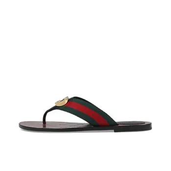 GUCCI Web Thong Sandal Black Leather Women's