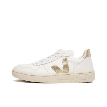 VEJA V-10 Stylish Skateboarding Shoes Unisex White Gold
