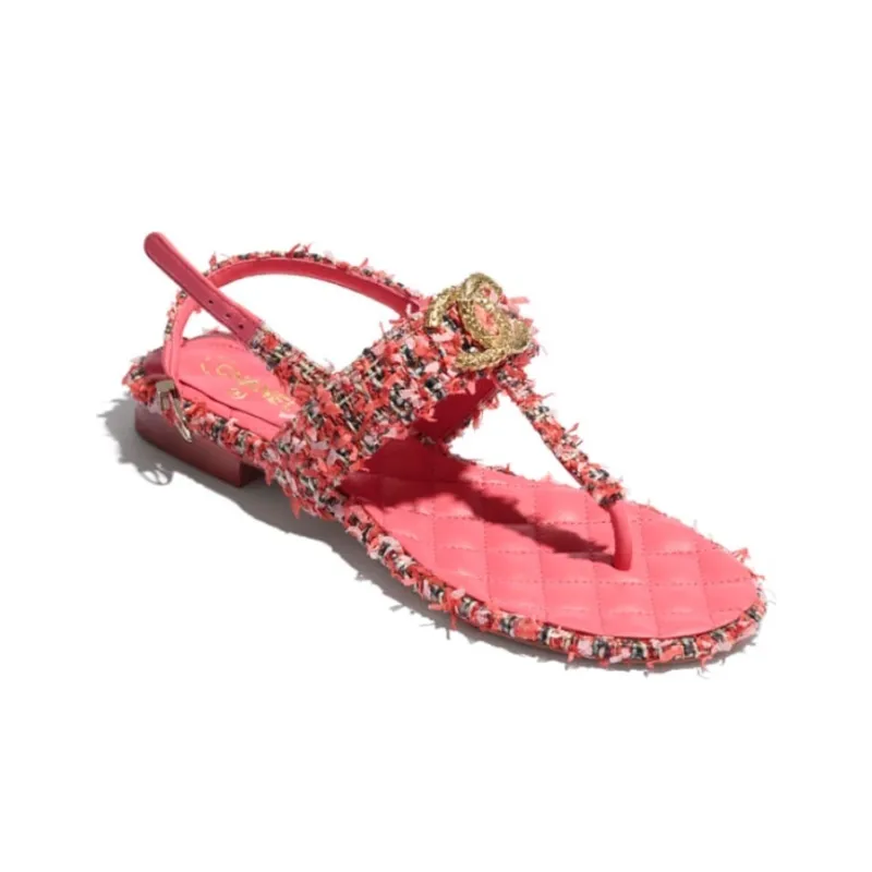 CHANEL Strap Sandals Women's Coral Red-1
