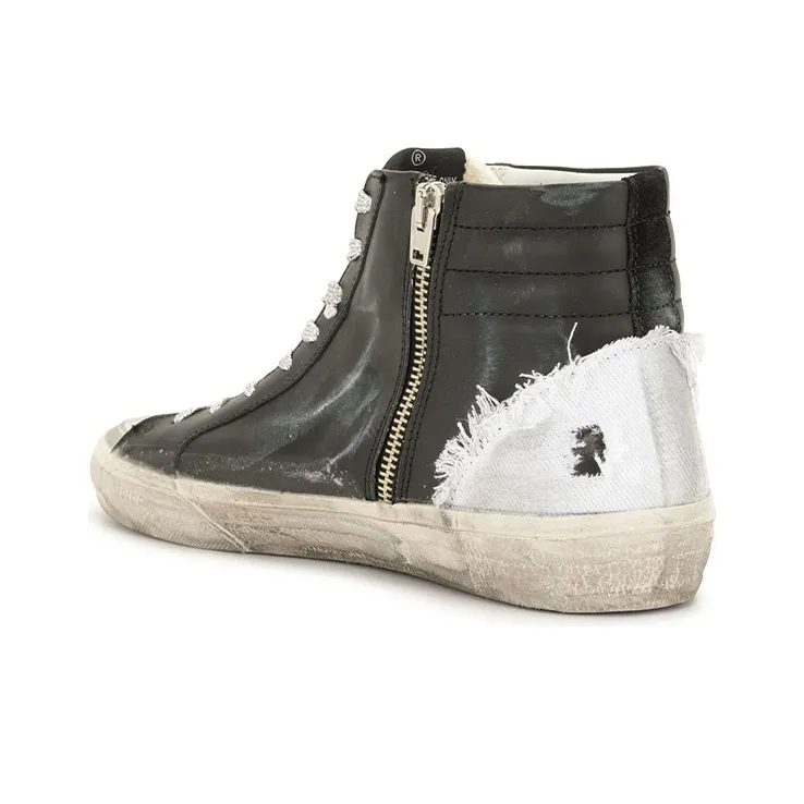 Golden Goose Slide Skateboard Shoes Men High-Top Black/White-3