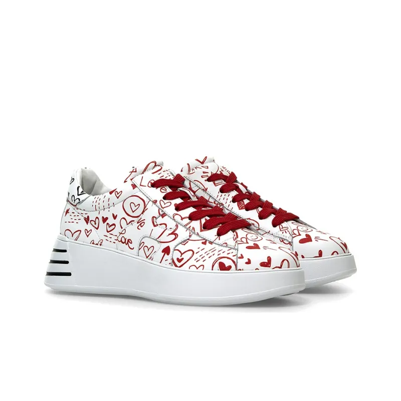 HOGAN Rebel Cushioning, Slip Resistant, And Abrasion Resistant Low Top Casual Shoes Women's White Red-2