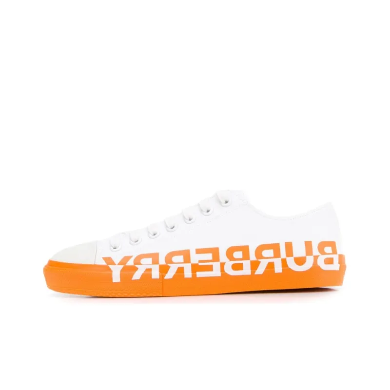 Burberry Larkhall Logo Low Top Canvas Shoes Men's White Orange-0