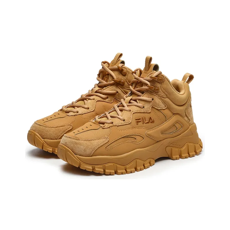 FILA Tracer Cushioning Anti Slip And Wear Resistant High Top Running Shoes Women's Honey Yellow-1
