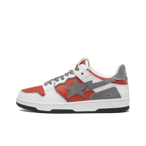 A BATHING APE SK8 STA Stylish Skateboarding jeans shoes Women's White Red