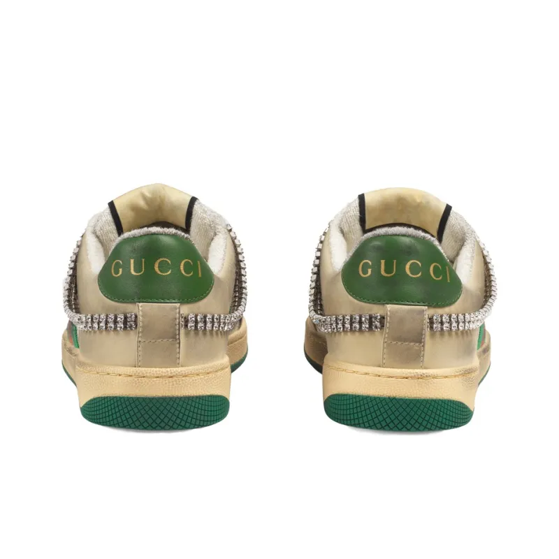 GUCCI Women's Screener 'Off White Green Crystals'-3