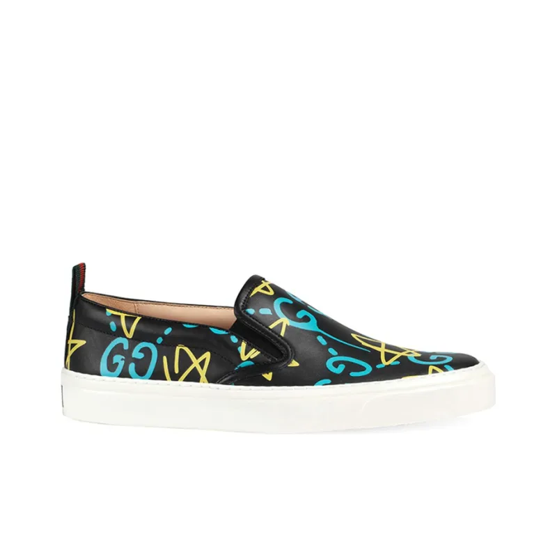 GUCCI Stylish Skateboarding Shoes Women's Black Yellow Blue-1