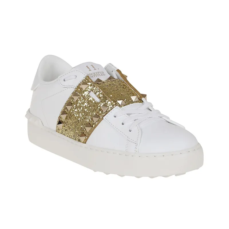 Valentino ROCKSTUD UNTITLED Rockstud Low Top Stylish Skateboarding Shoes Women's White Gold-2