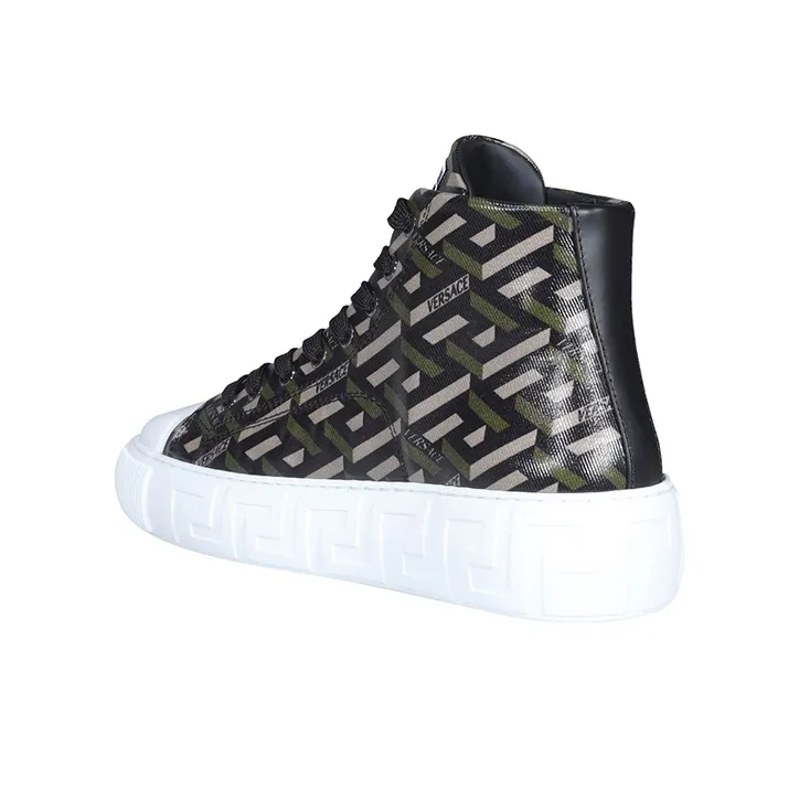 VERSACE La Greca High Top High Top Stylish Skateboarding Shoes Women's Black Green-3