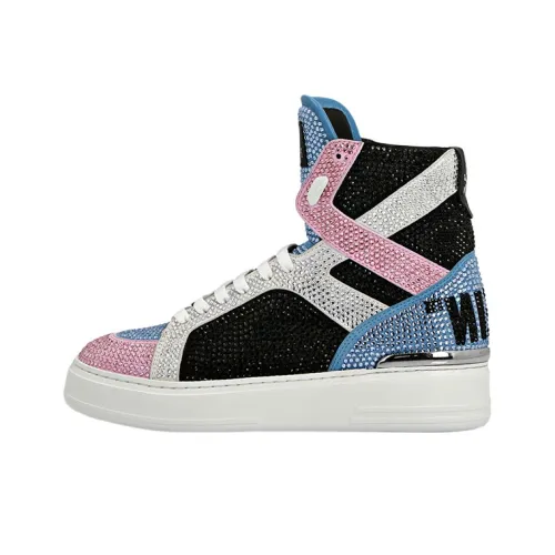 PHILIPP PLEIN Skateboard Shoes Men High-Top Pink/Blue/White