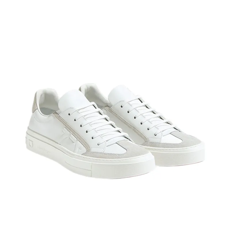 FERRAGAMO GANCINI Low Top Stylish Skateboarding Shoes Men's White-2