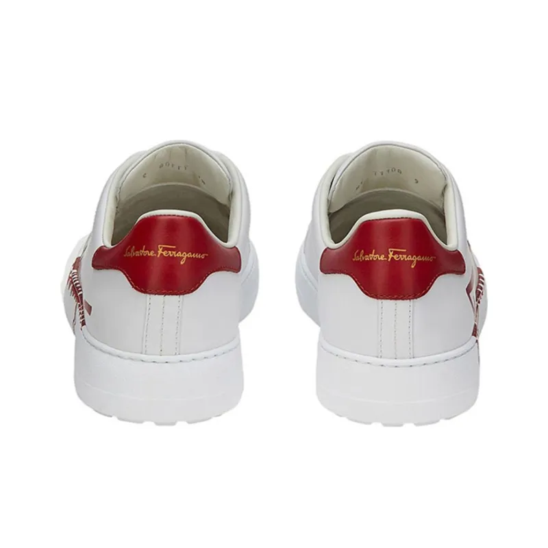 FERRAGAMO Low Top Stylish Skateboarding Shoes Men's White Red-3